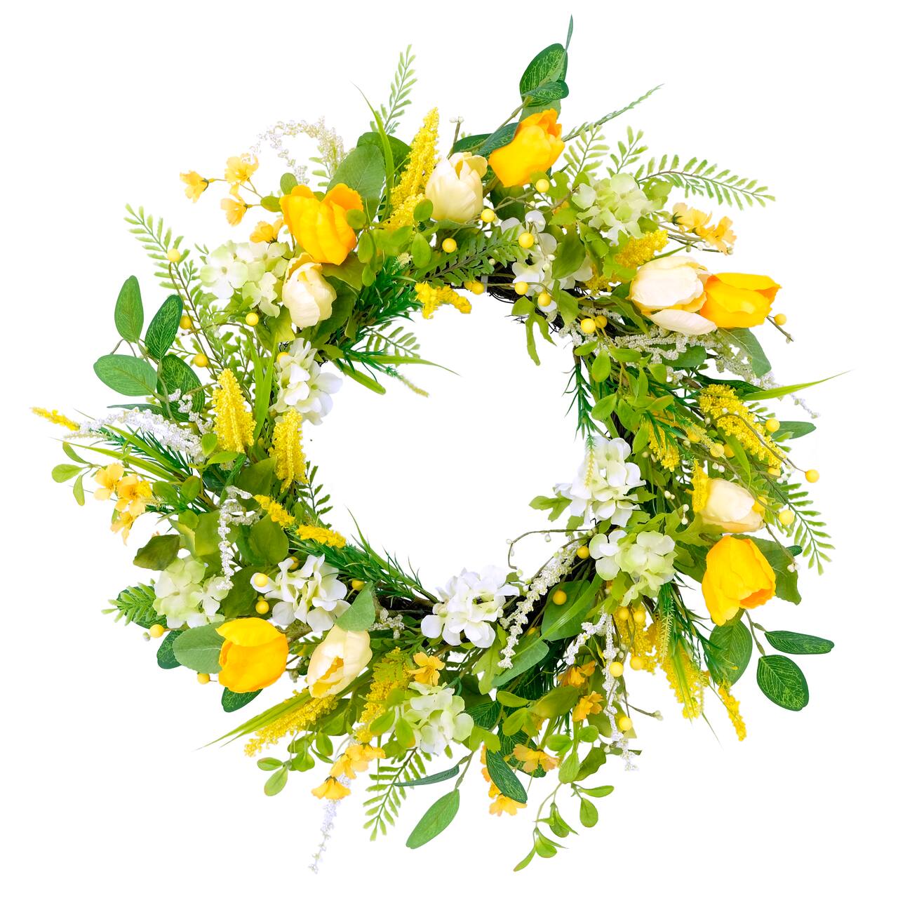 24'' Green and Yellow Tulip Floral Spring Wreath